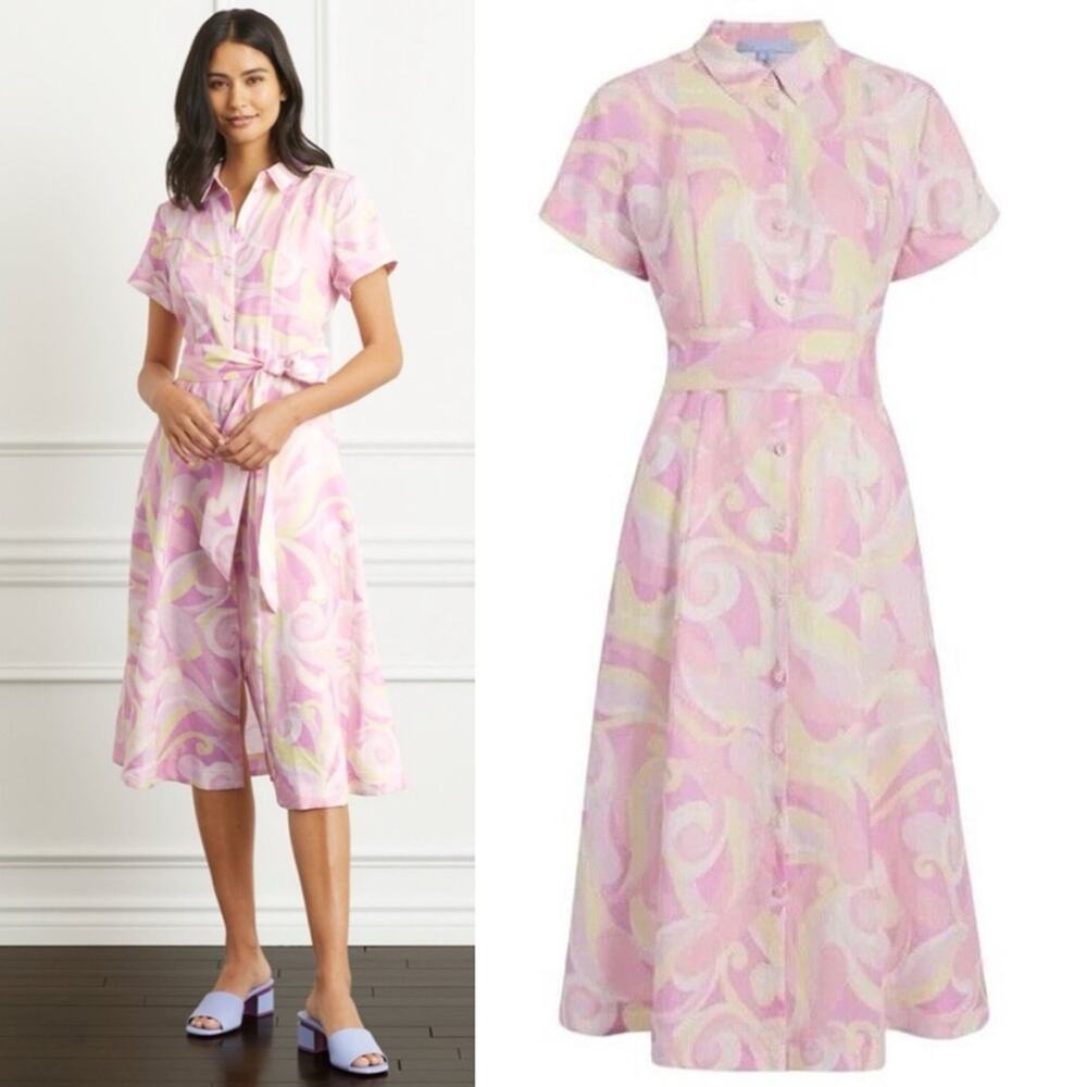 Hill House Pink Swirl Midi Shirt Dress